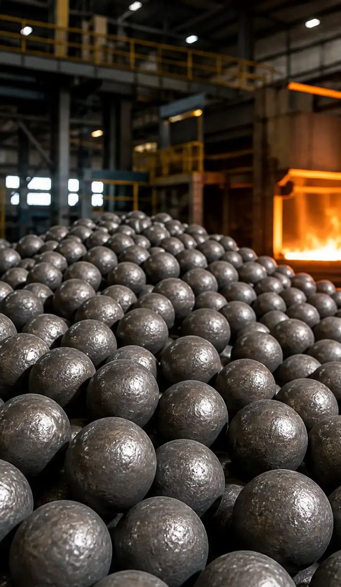 Estoque de bolas de moagem prontas para embalagem na planta industrial