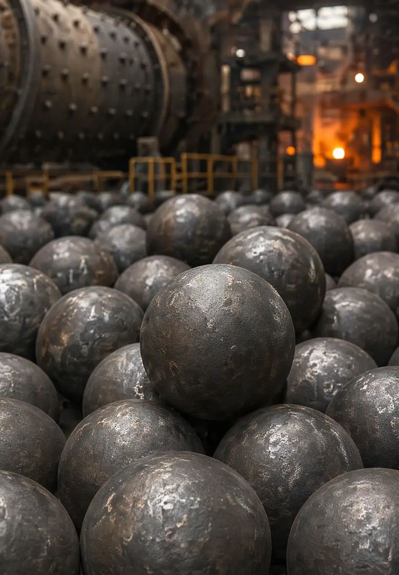Bolas de moagem de aço laminadas a quente diante de um moinho de bolas